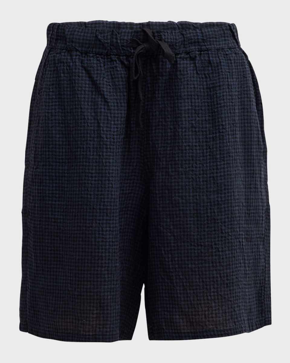 Puckered Check Organic Linen Shorts